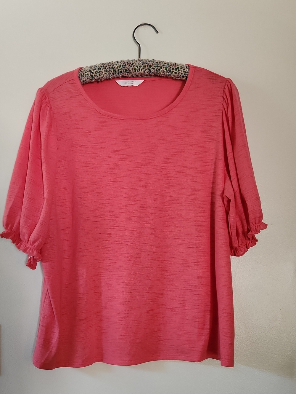 LC Lauren Conrad Peach Puff-Sleeve Short Sleeve Tee